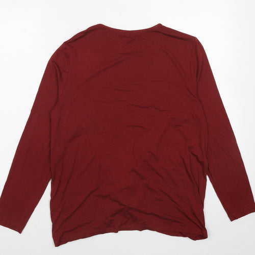 Peacocks Womens Red Viscose Basic Blouse Size 14 Round Neck - Knot Front