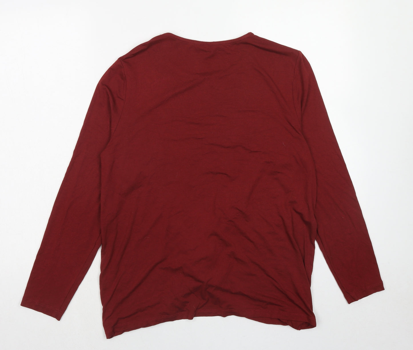 Peacocks Womens Red Viscose Basic Blouse Size 14 Round Neck - Knot Front