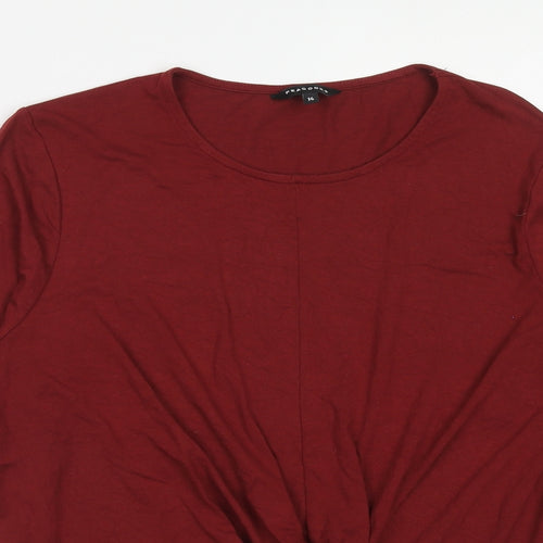 Peacocks Womens Red Viscose Basic Blouse Size 14 Round Neck - Knot Front