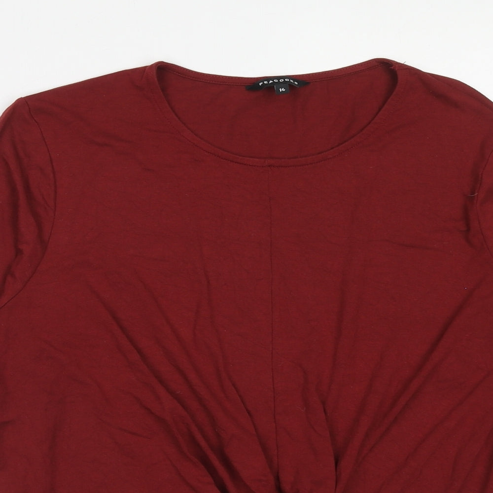 Peacocks Womens Red Viscose Basic Blouse Size 14 Round Neck - Knot Front