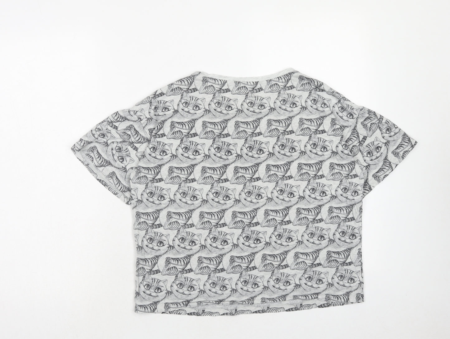 Uniqlo Womens Grey Geometric Cotton Basic T-Shirt Size M Round Neck - Cheshire Cat