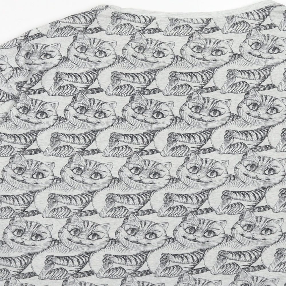 Uniqlo Womens Grey Geometric Cotton Basic T-Shirt Size M Round Neck - Cheshire Cat