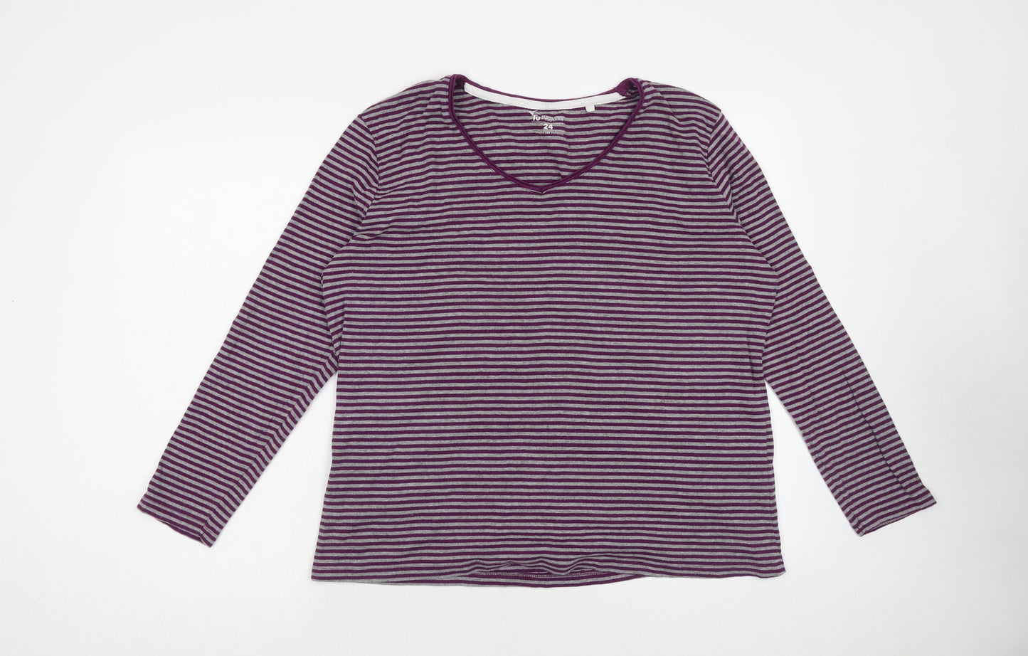 TU Womens Purple Striped Cotton Basic T-Shirt Size 24 V-Neck