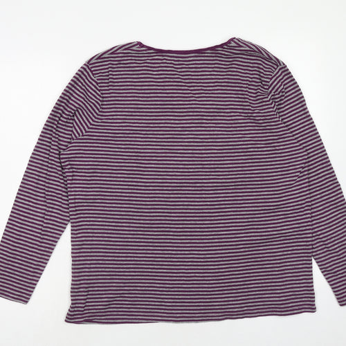 TU Womens Purple Striped Cotton Basic T-Shirt Size 24 V-Neck