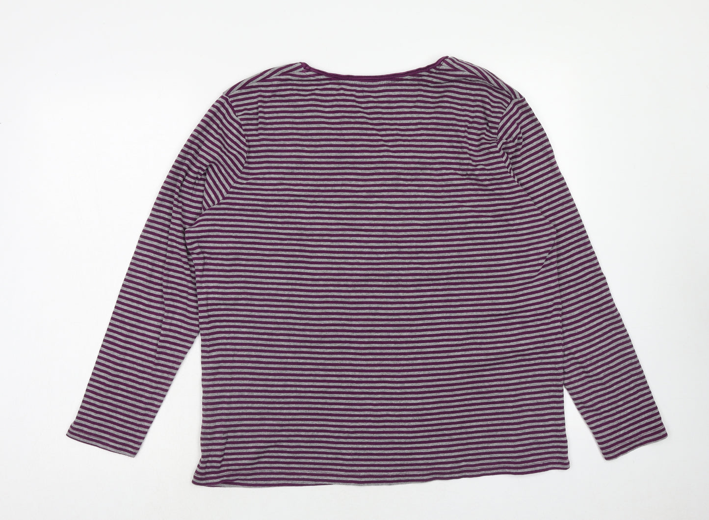 TU Womens Purple Striped Cotton Basic T-Shirt Size 24 V-Neck