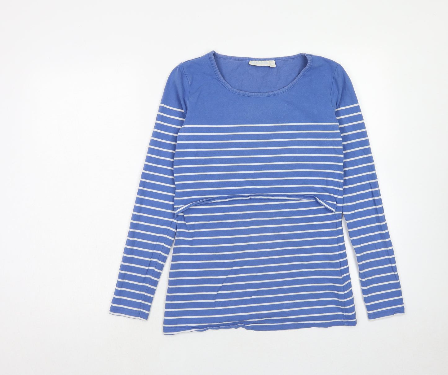 JoJo Maman Womens Blue Striped Cotton Basic T-Shirt Size S Round Neck