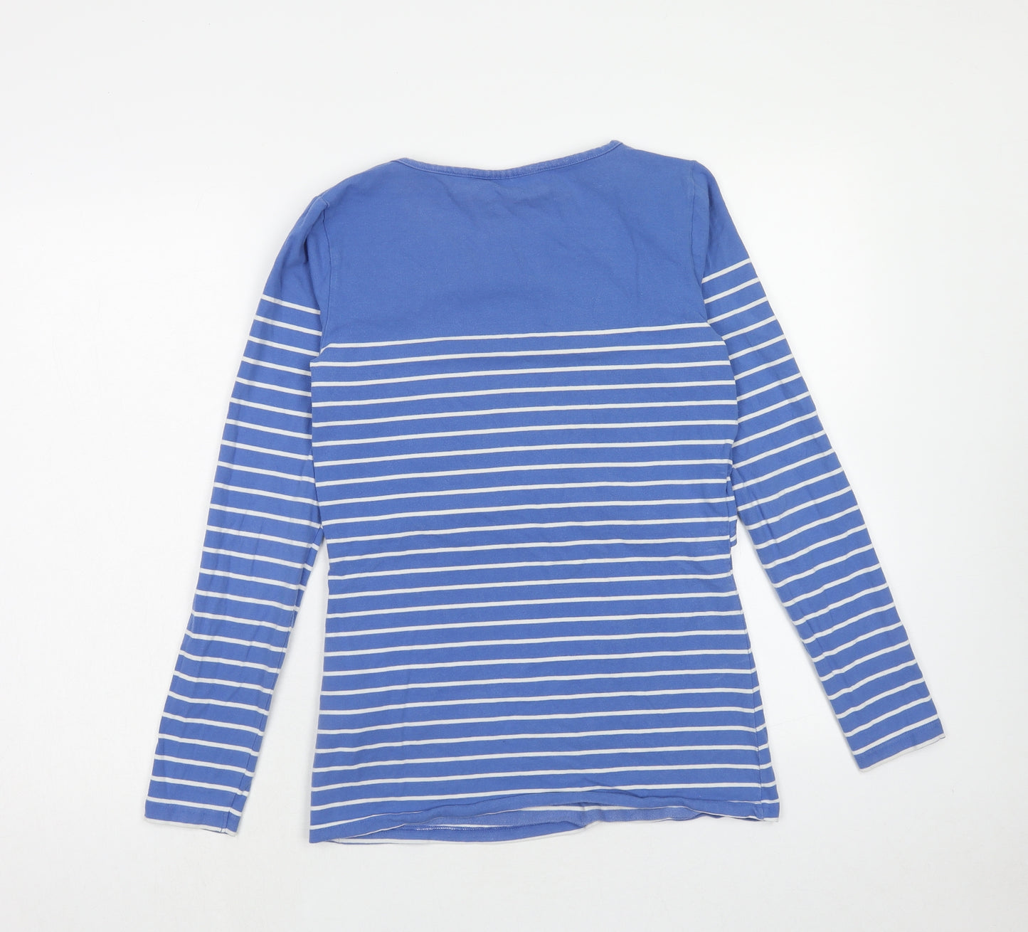 JoJo Maman Womens Blue Striped Cotton Basic T-Shirt Size S Round Neck