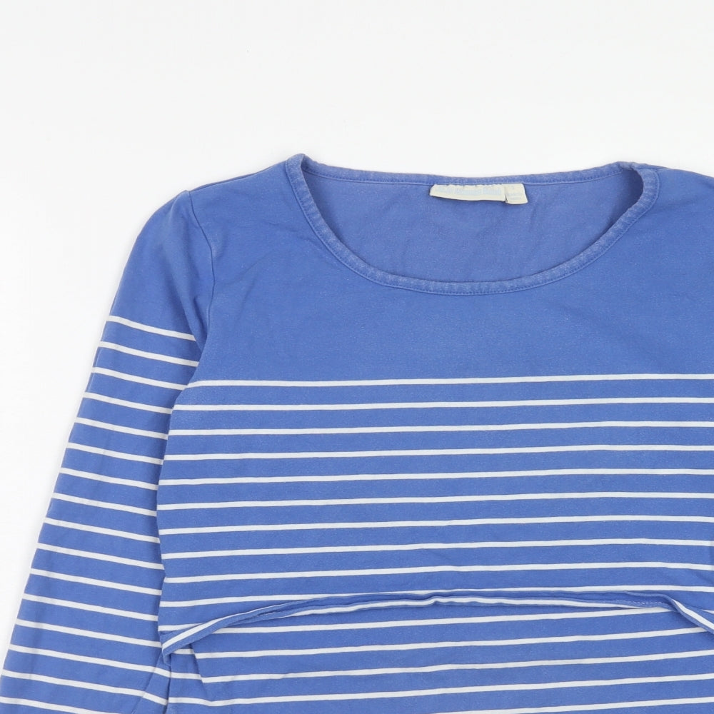 JoJo Maman Womens Blue Striped Cotton Basic T-Shirt Size S Round Neck