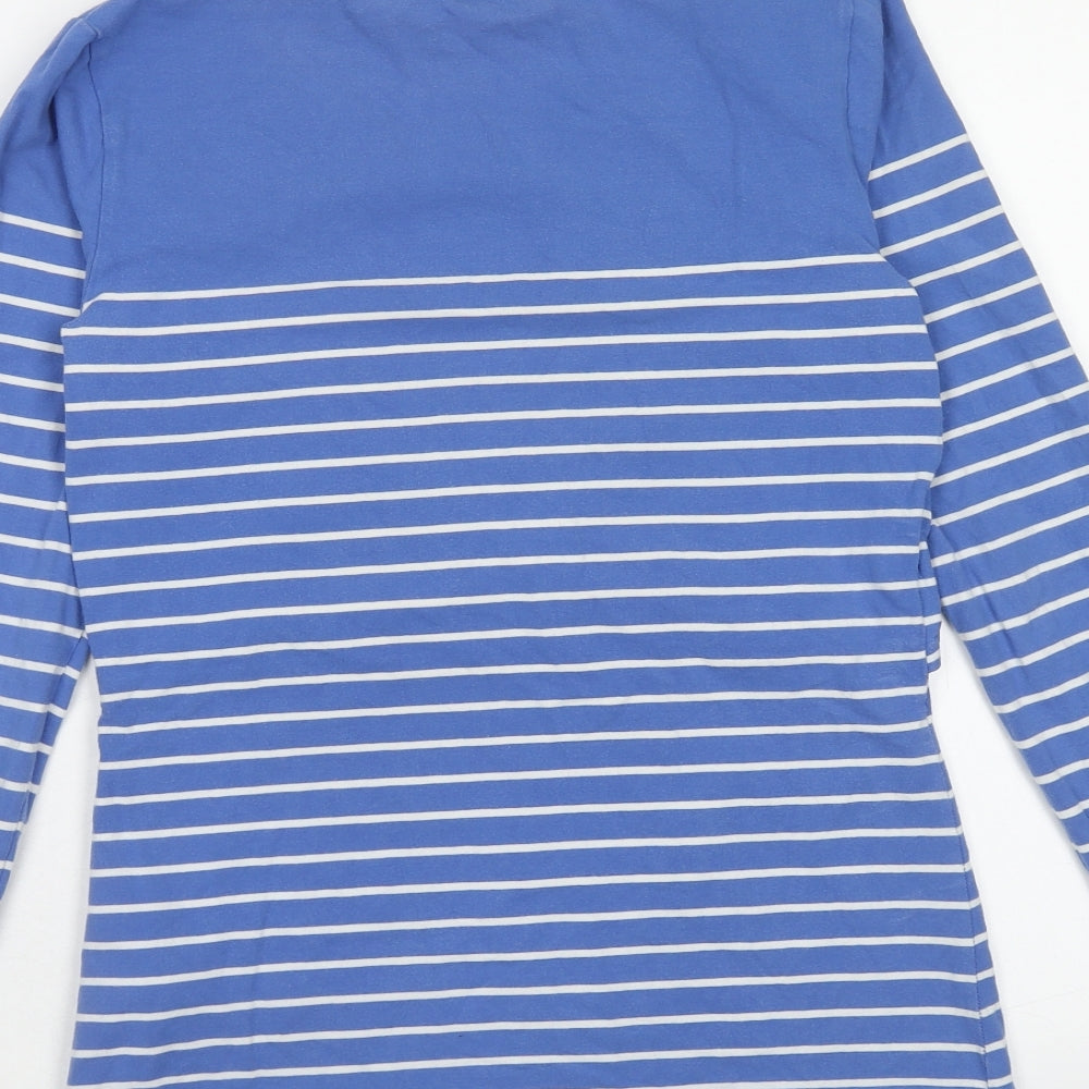 JoJo Maman Womens Blue Striped Cotton Basic T-Shirt Size S Round Neck