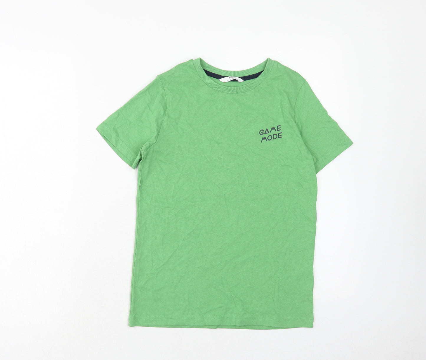 Marks and Spencer Boys Green Cotton Basic T-Shirt Size 9-10 Years Round Neck Pullover - Game Mode