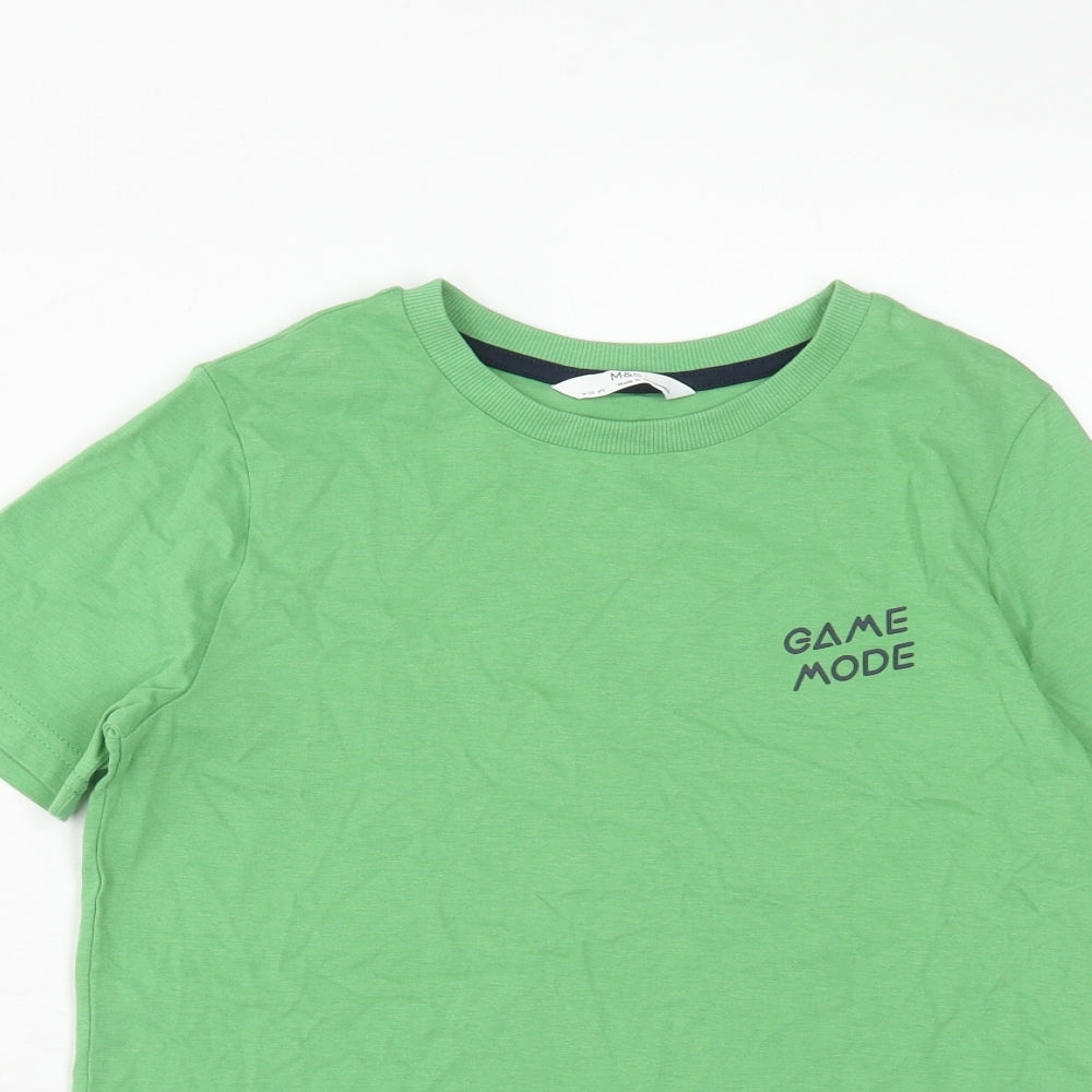 Marks and Spencer Boys Green Cotton Basic T-Shirt Size 9-10 Years Round Neck Pullover - Game Mode