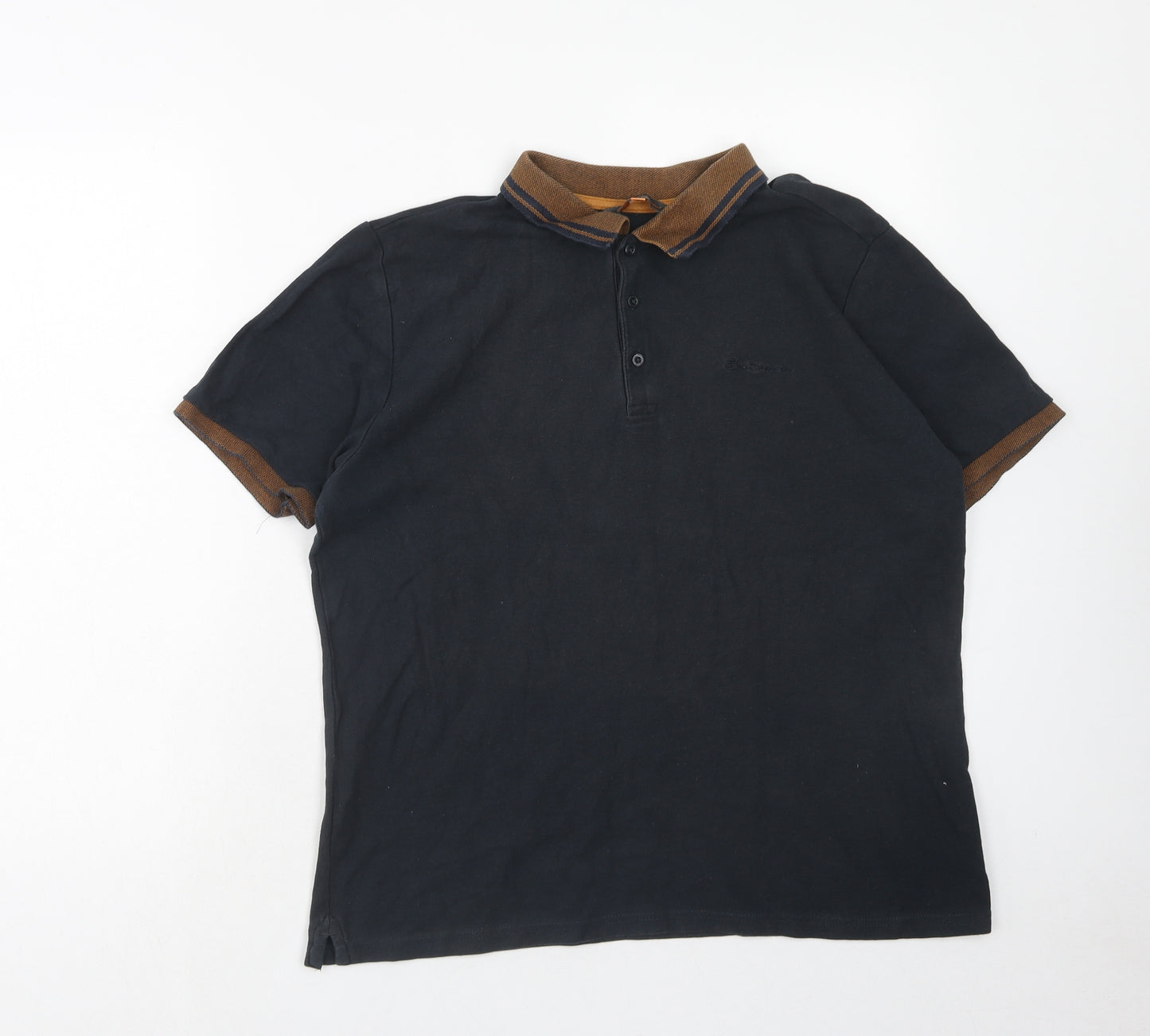 Ben Sherman Mens Black Cotton Polo Size L Collared Button