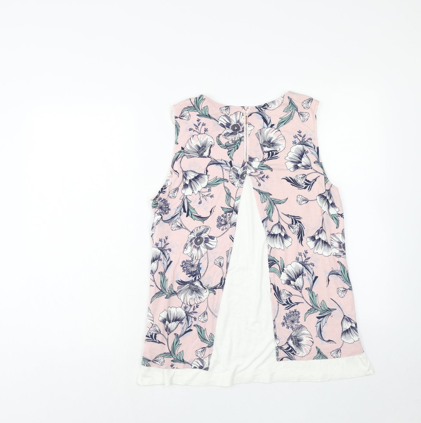 Per Una Womens Pink Floral Viscose Basic Tank Size 14 Round Neck
