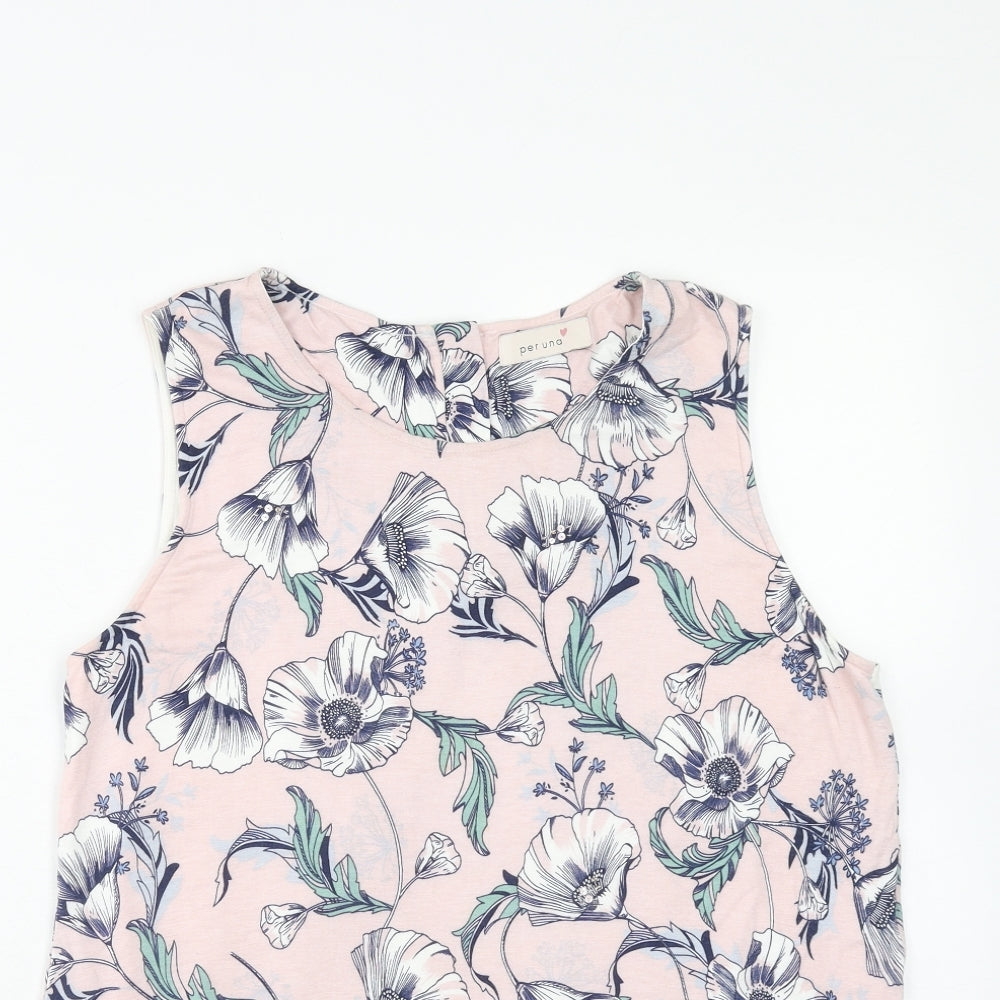 Per Una Womens Pink Floral Viscose Basic Tank Size 14 Round Neck