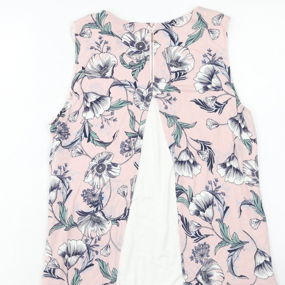 Per Una Womens Pink Floral Viscose Basic Tank Size 14 Round Neck