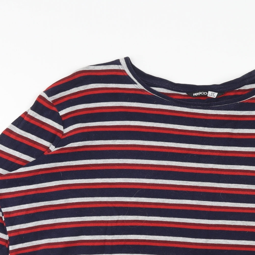 Pep&Co Womens Multicoloured Striped Cotton Basic T-Shirt Size 22 Round Neck