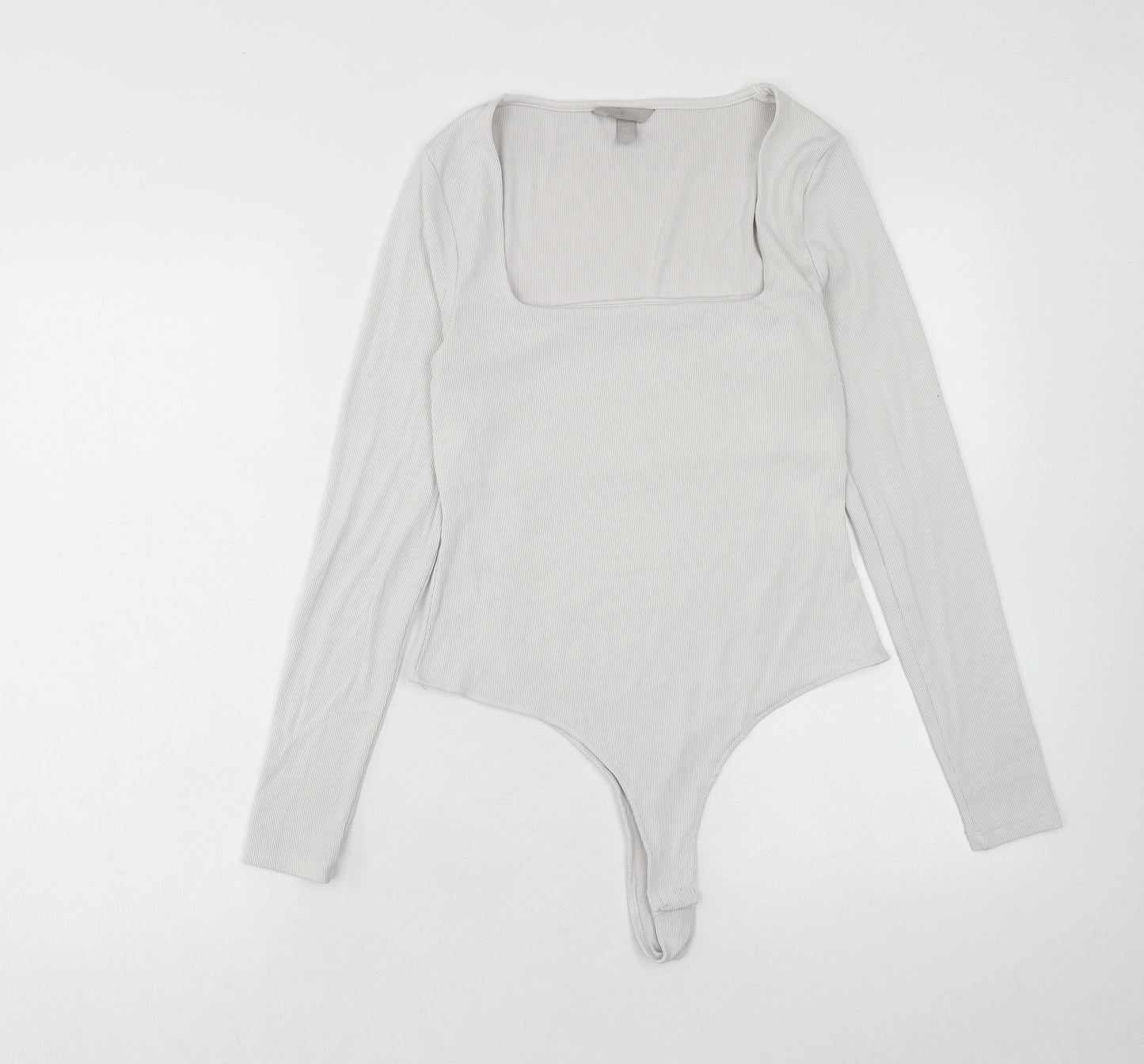 H&M Womens White Polyamide Bodysuit One-Piece Size M Snap - Ribbed