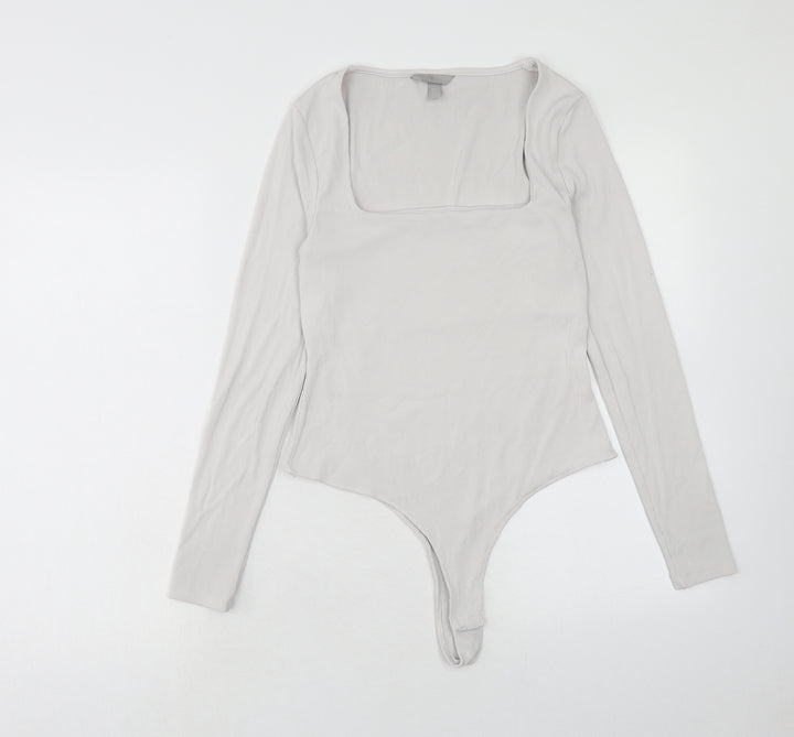 H&M Womens White Polyamide Bodysuit One-Piece Size M Snap - Ribbed