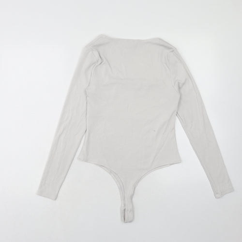 H&M Womens White Polyamide Bodysuit One-Piece Size M Snap - Ribbed