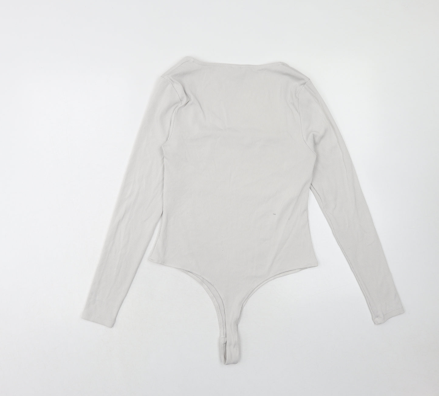 H&M Womens White Polyamide Bodysuit One-Piece Size M Snap - Ribbed
