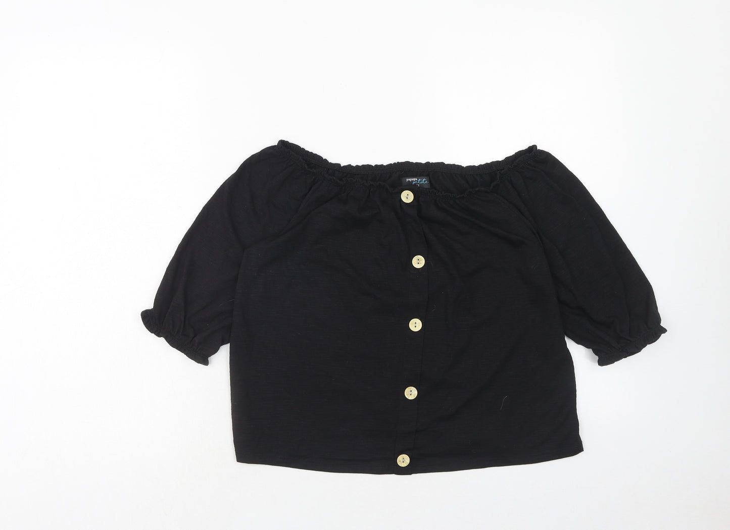 Papaya Womens Black Polyester Basic Blouse Size 12 Round Neck