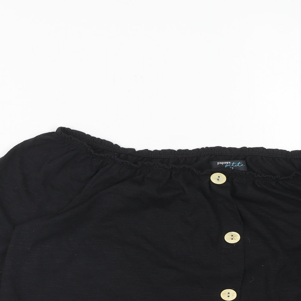 Papaya Womens Black Polyester Basic Blouse Size 12 Round Neck