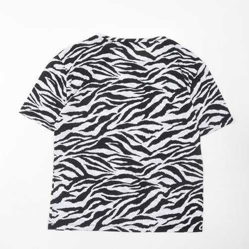 Marks and Spencer Womens Black Animal Print Polyester Basic T-Shirt Size 8 Round Neck - Tiger Pattern