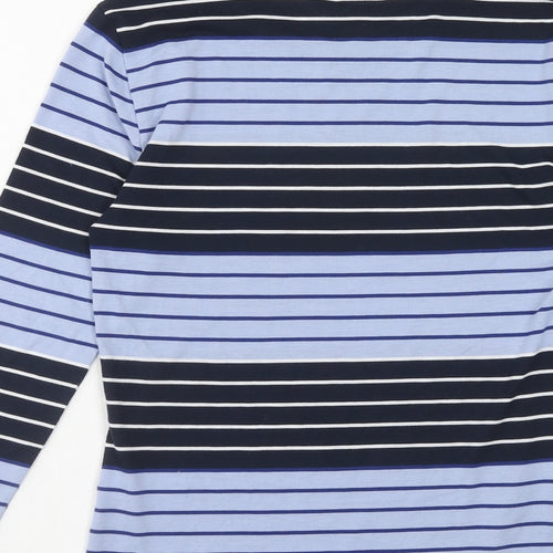 Marks and Spencer Womens Blue Striped Polyester Basic T-Shirt Size 8 Round Neck