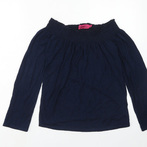 Boohoo Womens Blue Viscose Basic Blouse Size 8 Boat Neck