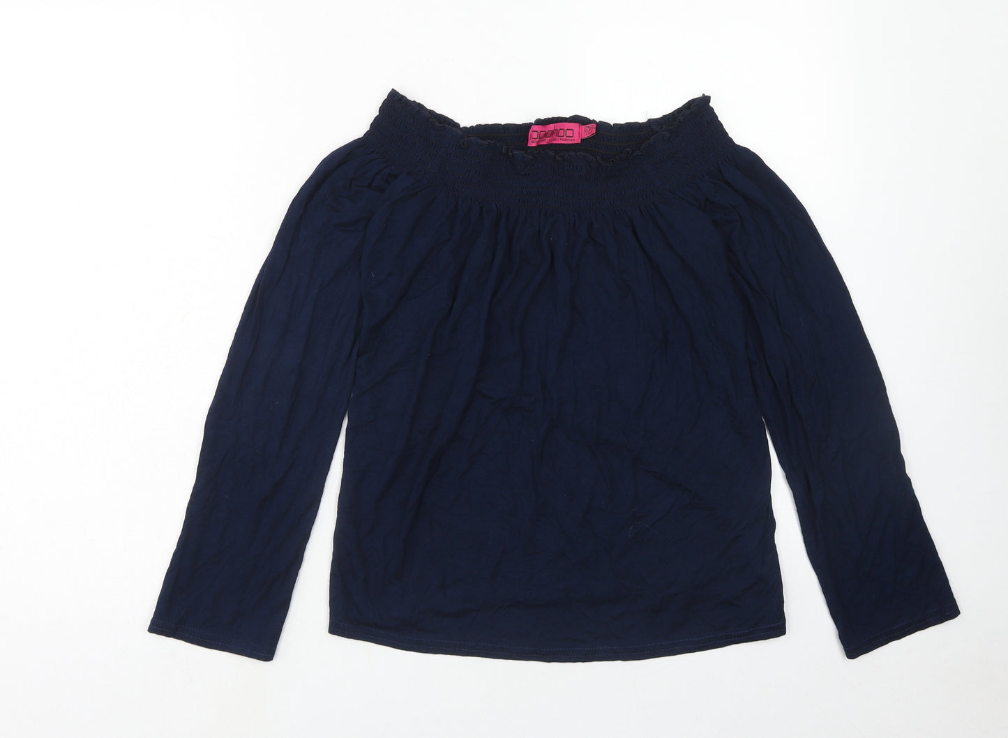 Boohoo Womens Blue Viscose Basic Blouse Size 8 Boat Neck
