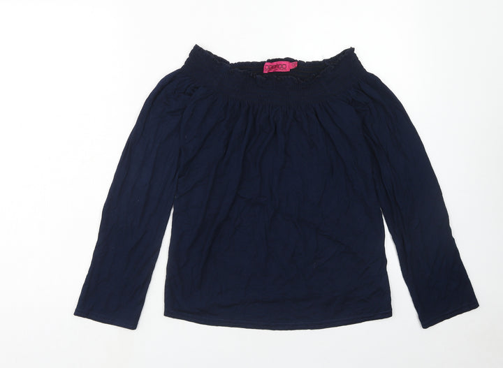 Boohoo Womens Blue Viscose Basic Blouse Size 8 Boat Neck