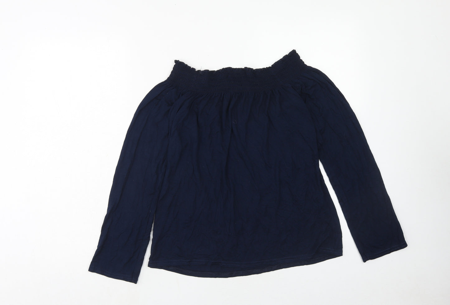 Boohoo Womens Blue Viscose Basic Blouse Size 8 Boat Neck