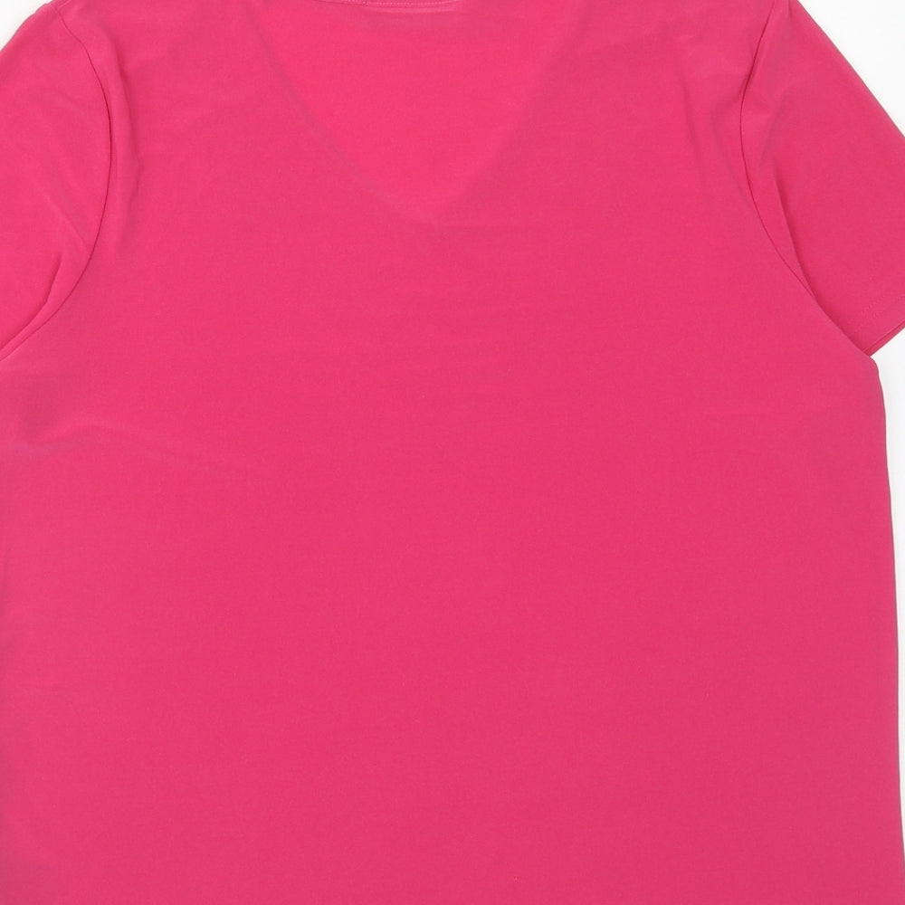 Anna Rose Womens Pink Polyester Basic T-Shirt Size L V-Neck