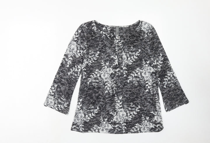 Denver Hayes Womens Grey Floral Polyester Basic Blouse Size XS Boat Neck