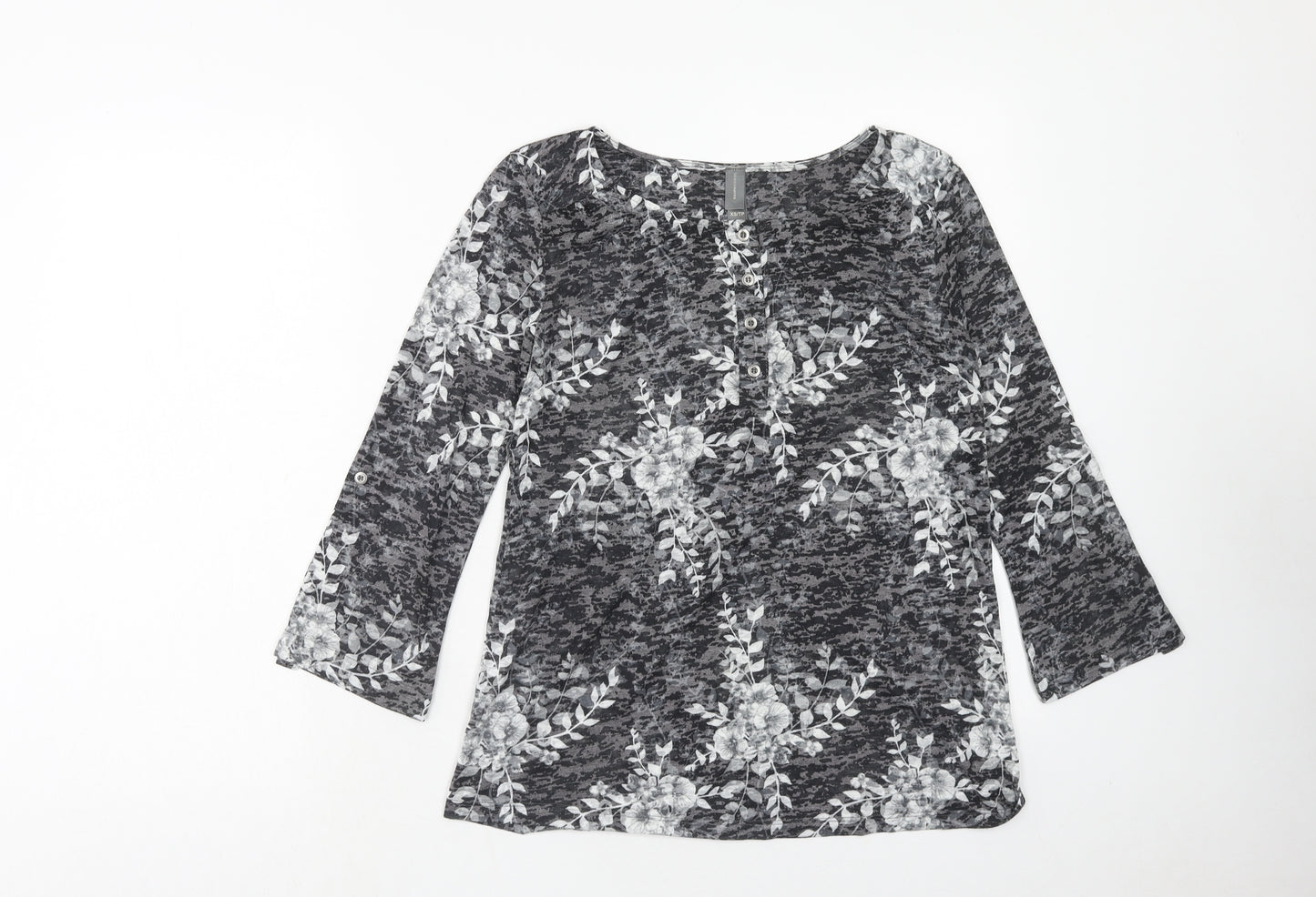 Denver Hayes Womens Grey Floral Polyester Basic Blouse Size XS Boat Neck