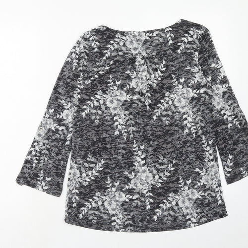 Denver Hayes Womens Grey Floral Polyester Basic Blouse Size XS Boat Neck