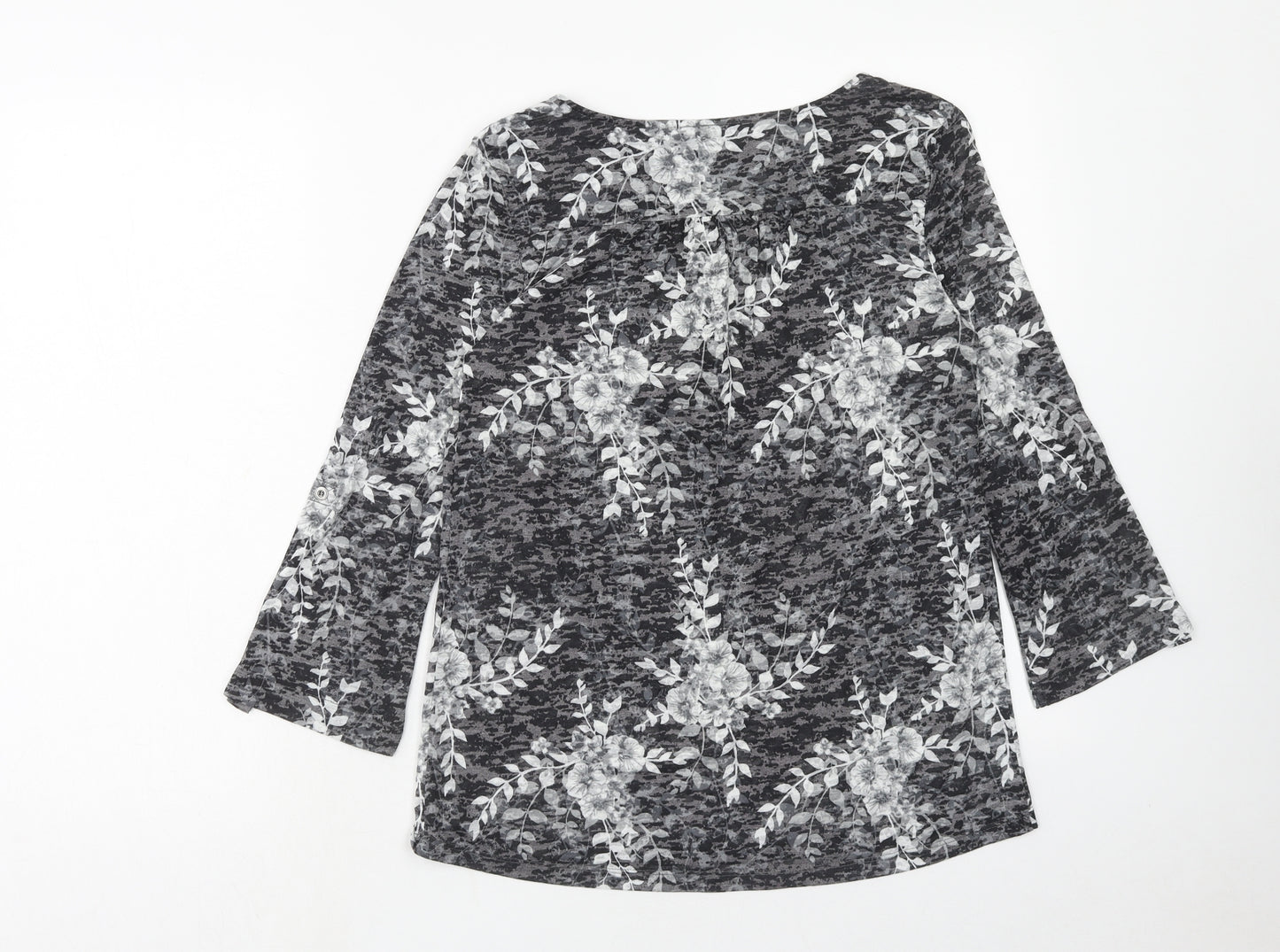 Denver Hayes Womens Grey Floral Polyester Basic Blouse Size XS Boat Neck