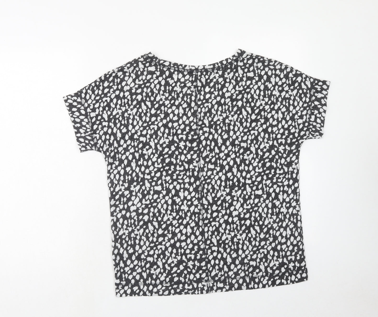 Marks and Spencer Womens Grey Geometric Linen Basic T-Shirt Size 10 V-Neck