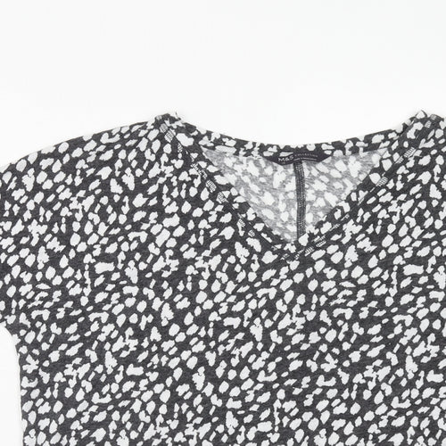Marks and Spencer Womens Grey Geometric Linen Basic T-Shirt Size 10 V-Neck