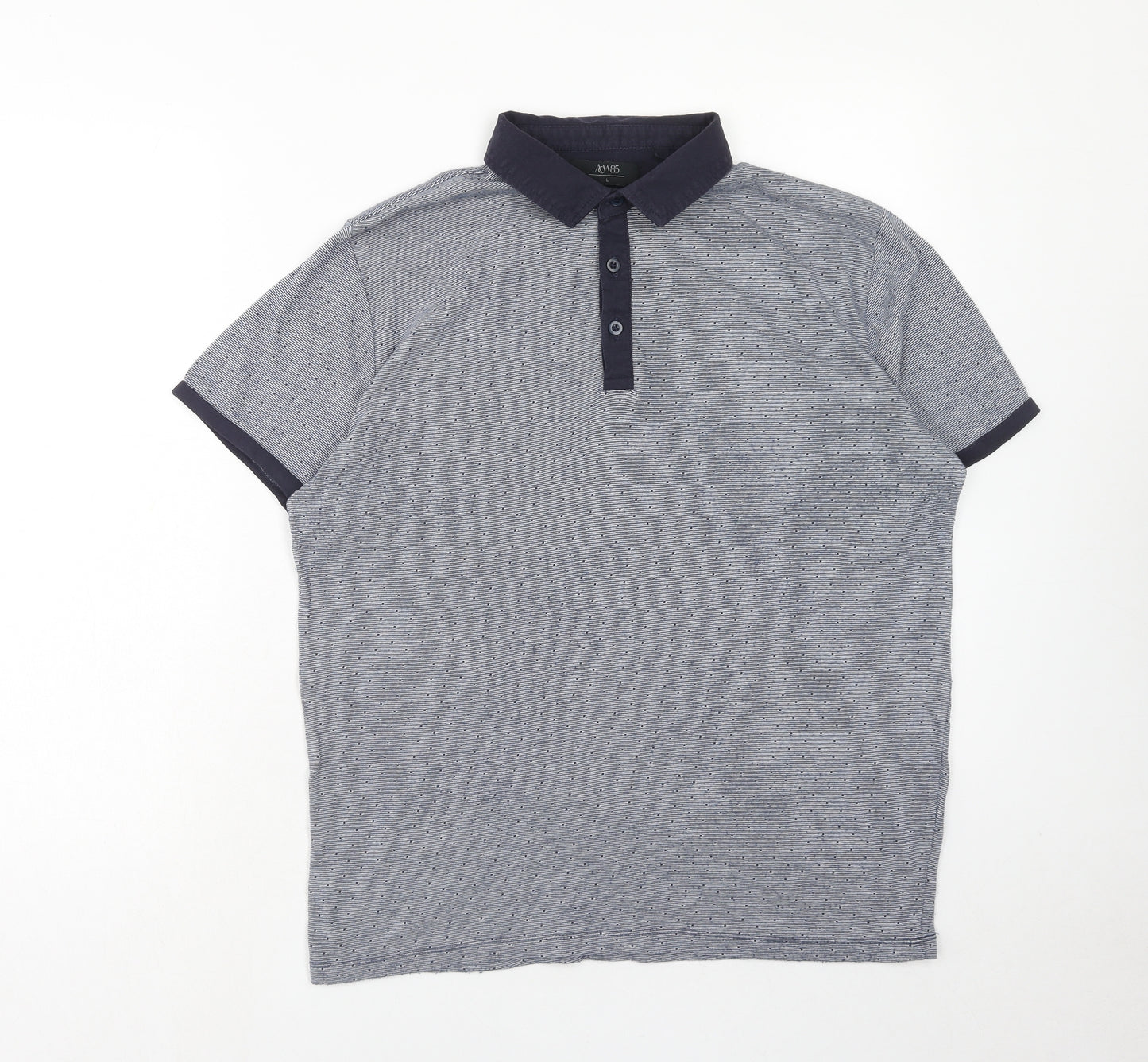 Matalan Mens Blue Geometric Cotton Polo Size L Collared Button