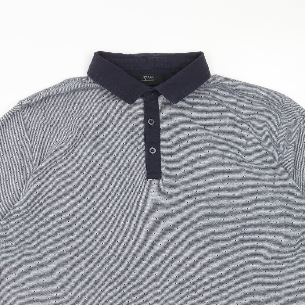 Matalan Mens Blue Geometric Cotton Polo Size L Collared Button