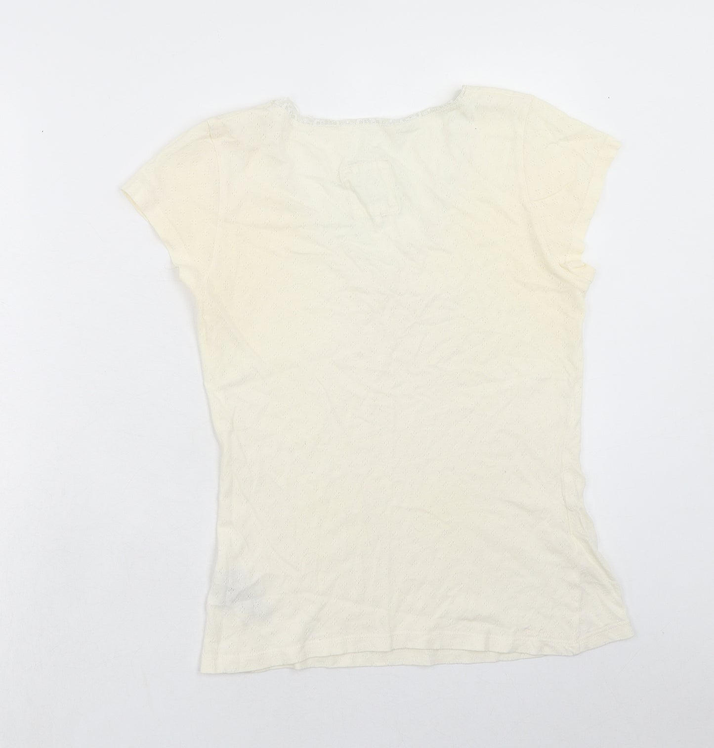 Fat Face Womens Ivory Cotton Basic T-Shirt Size 12 V-Neck