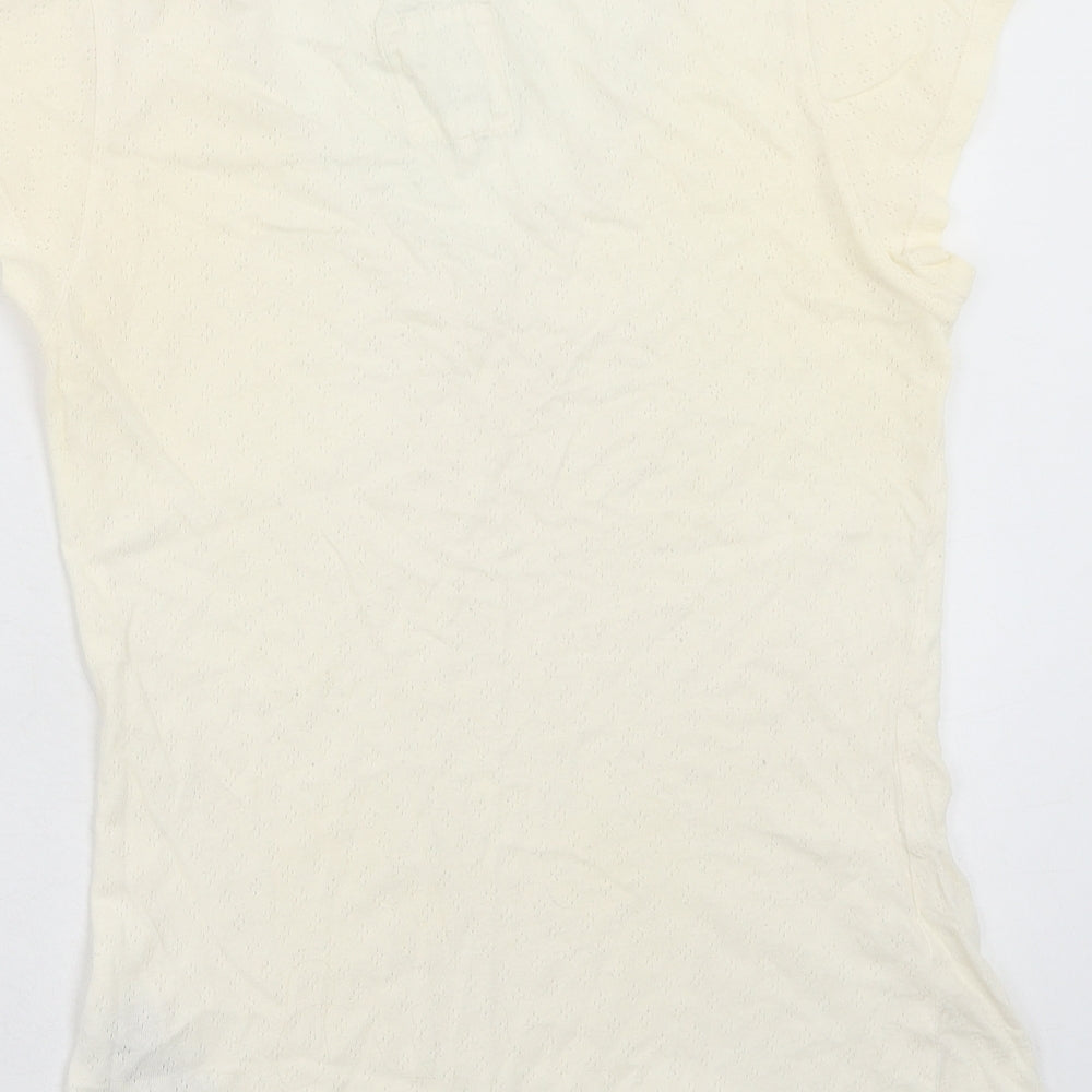 Fat Face Womens Ivory Cotton Basic T-Shirt Size 12 V-Neck