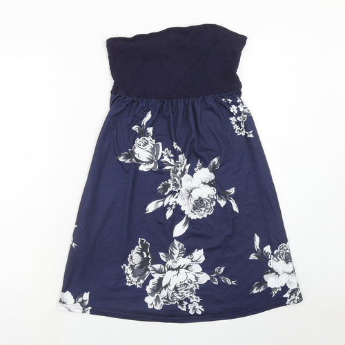 SheIn Womens Blue Floral Polyester A-Line Size M Off the Shoulder Pullover
