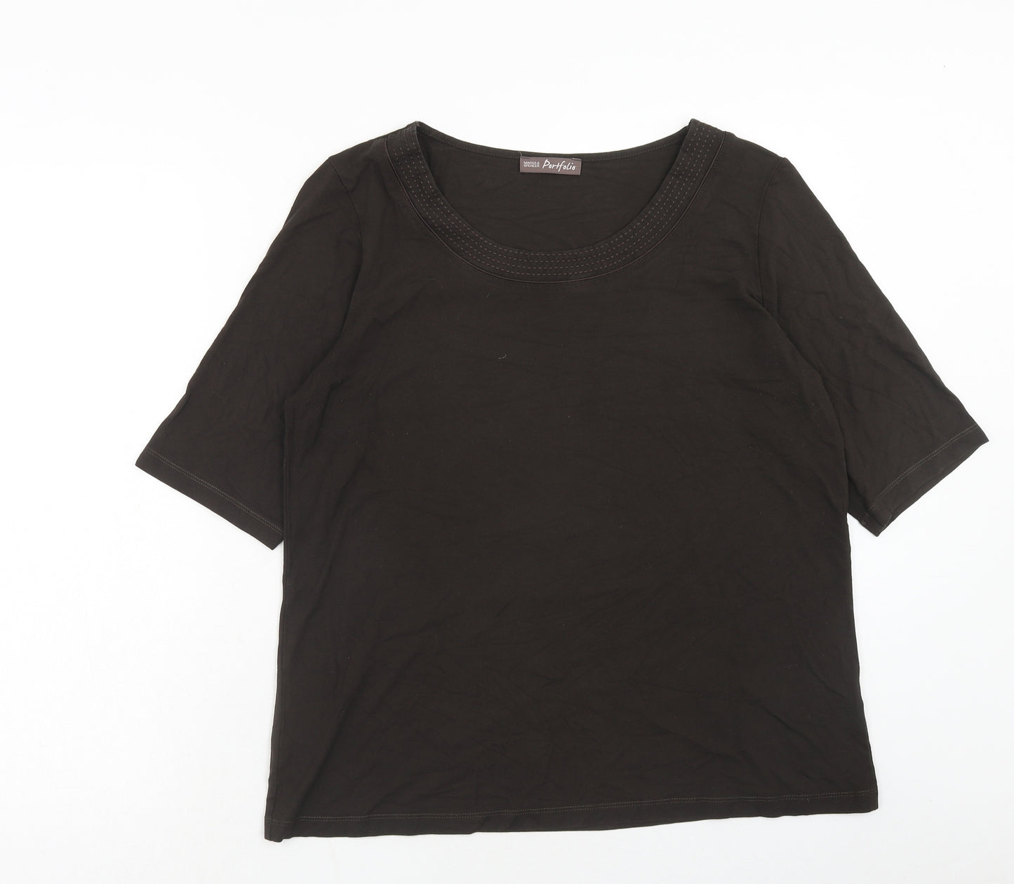 Marks and Spencer Womens Brown Viscose Basic T-Shirt Size 16 Round Neck