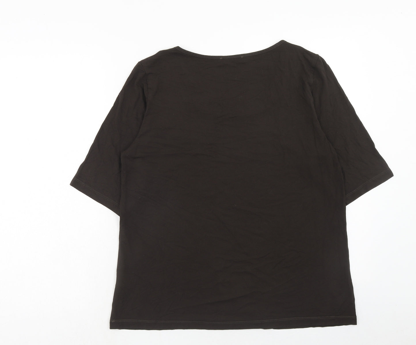Marks and Spencer Womens Brown Viscose Basic T-Shirt Size 16 Round Neck