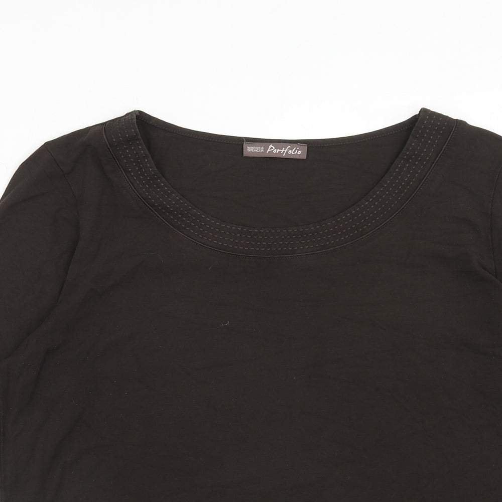 Marks and Spencer Womens Brown Viscose Basic T-Shirt Size 16 Round Neck