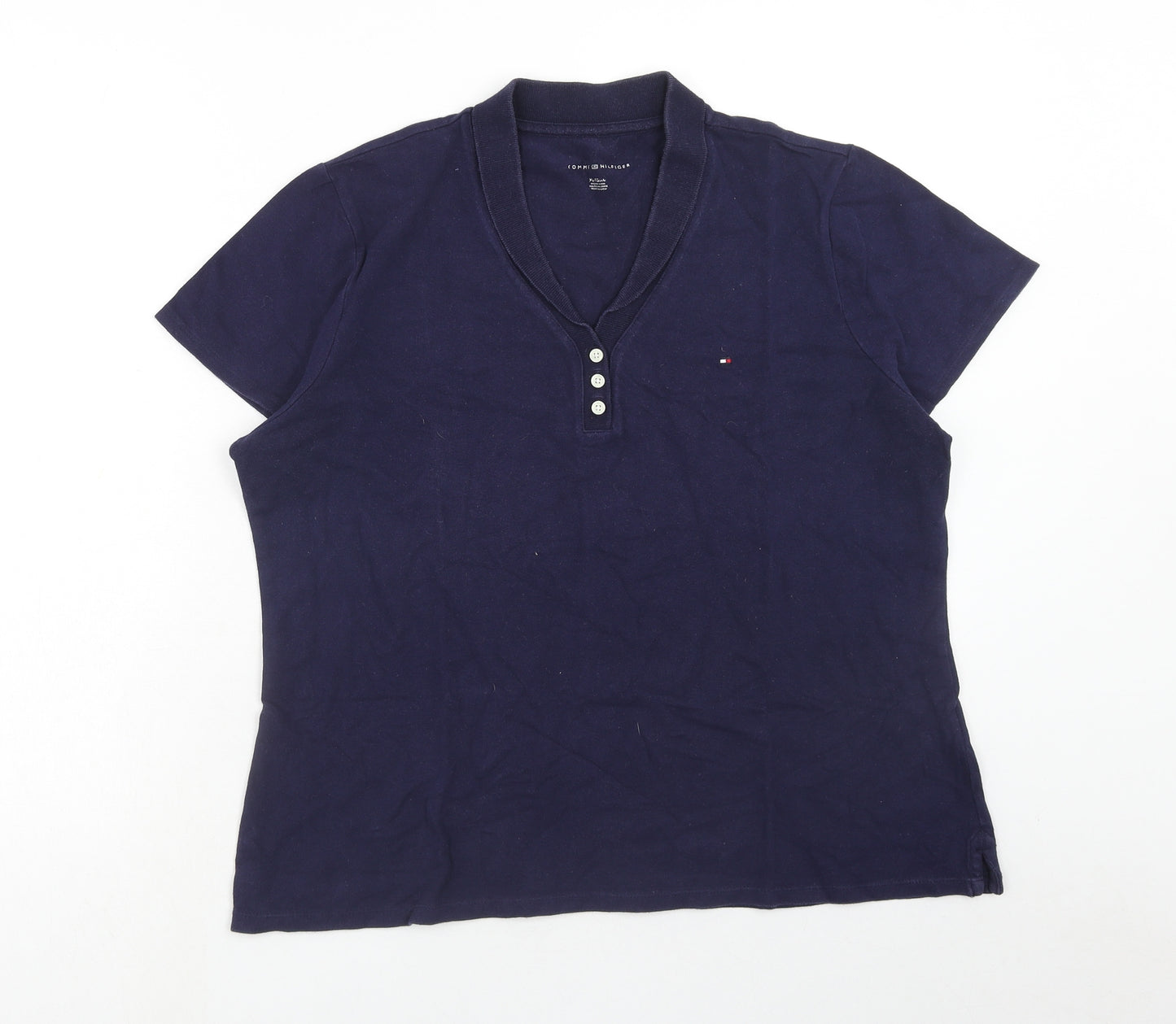 Tommy Hilfiger Womens Blue Cotton Basic Polo Size XL V-Neck