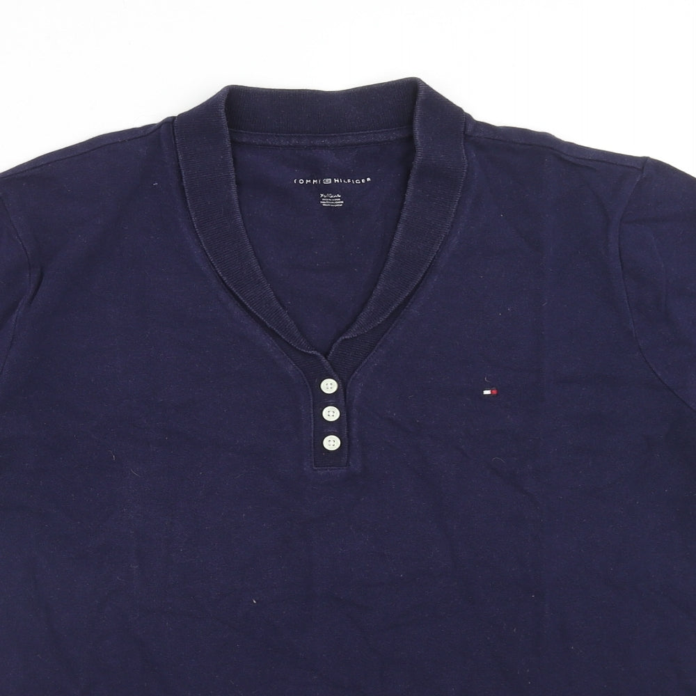 Tommy Hilfiger Womens Blue Cotton Basic Polo Size XL V-Neck