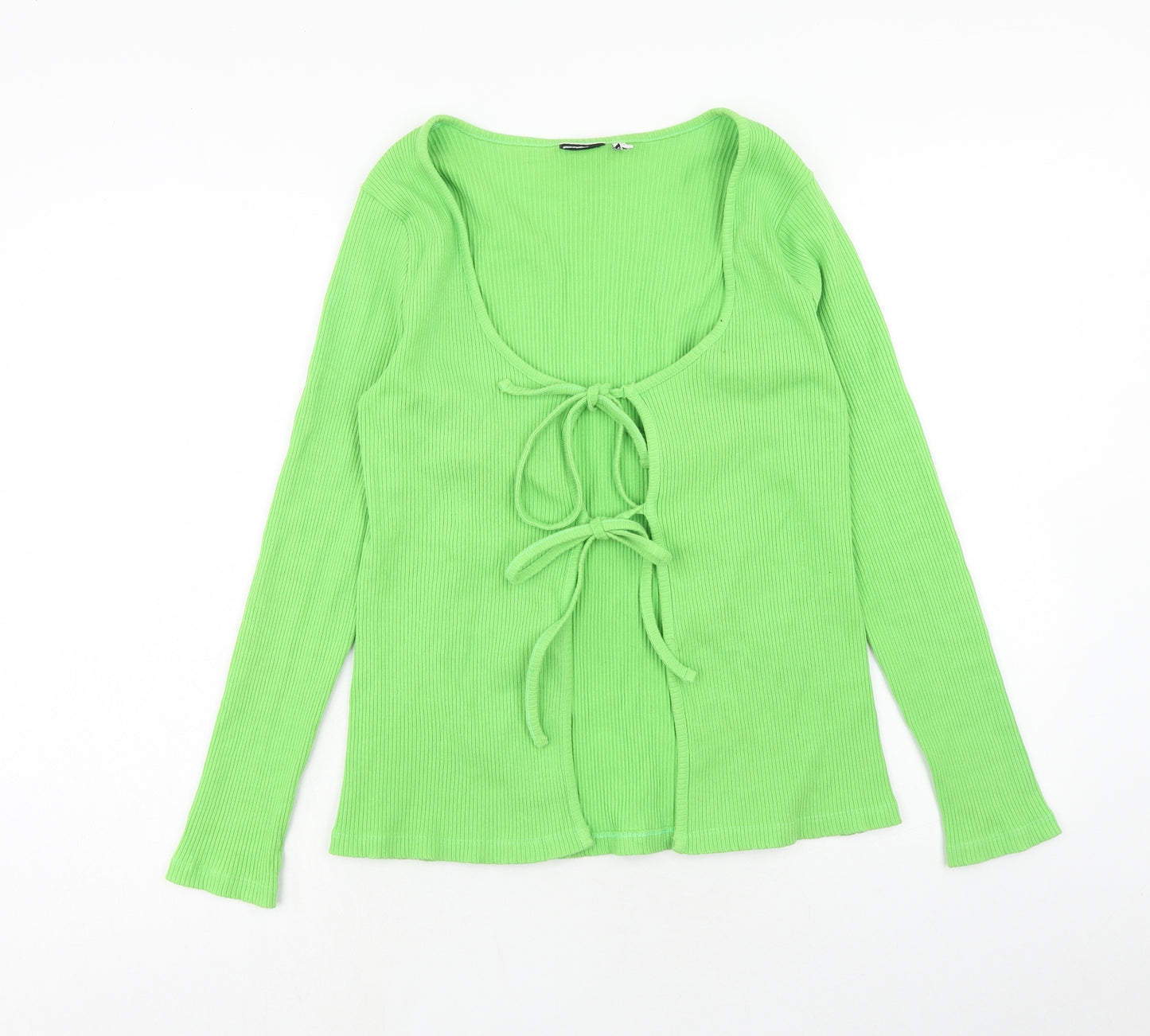 ASOS Womens Green Scoop Neck Cotton Cardigan Jumper Size 20 - Ribbed Tie Front